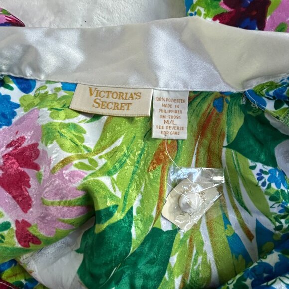 Vintage Victorias Secret Gold Label Floral Satin Pajama Top M/L Button-Up New - Picture 3 of 7